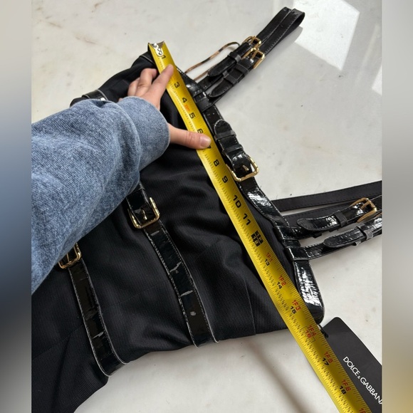 DOLCE & GABBANA Black Patent Buckle Strap Bondage Sexy Mini Dress 38 US 2 FLAWED - Picture 9 of 13